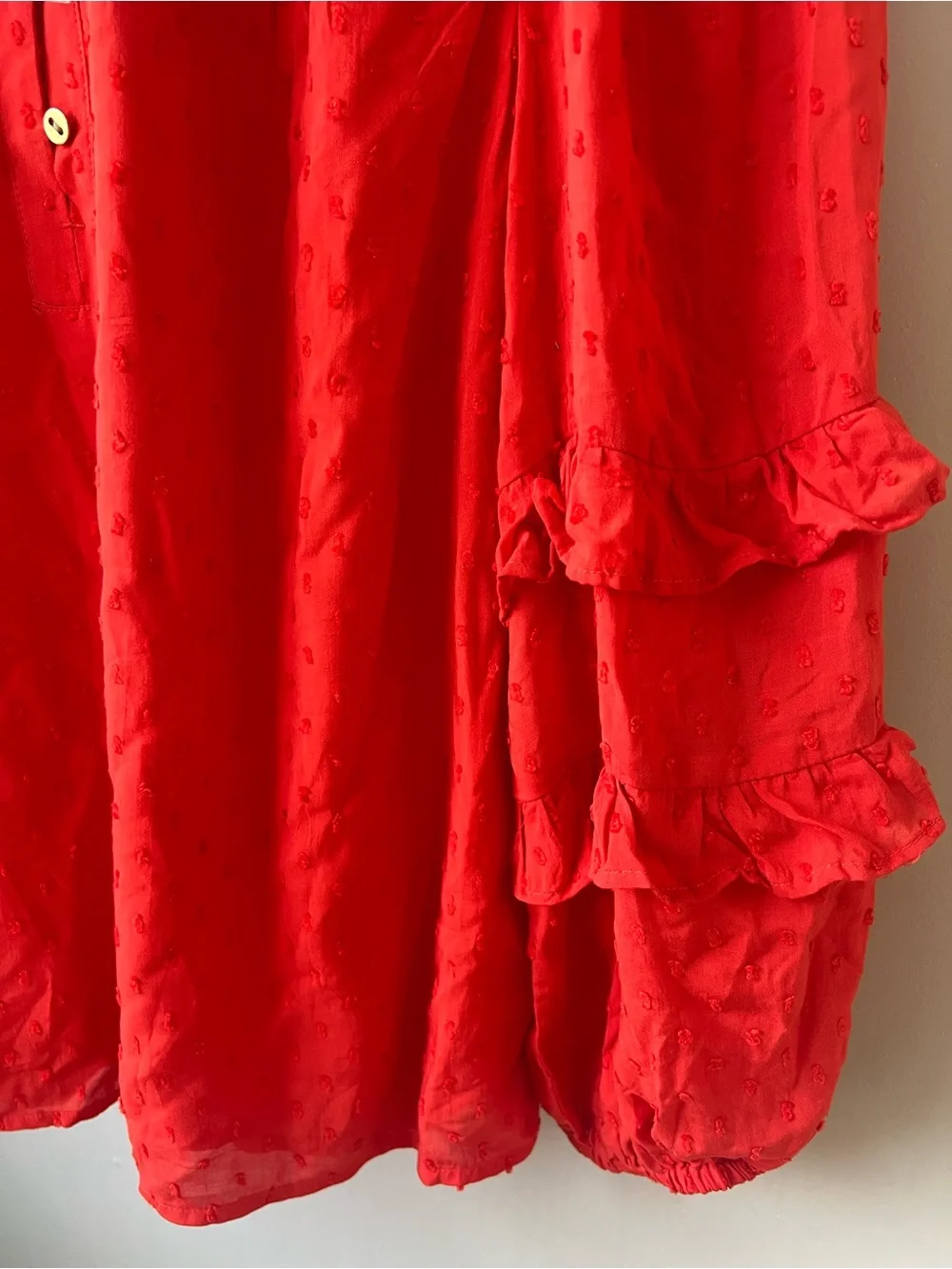 NWT ANN TAYLOR LOFT Blouse Top Shirt Dot Ruffle Sleeves Lined Red Petite XXS